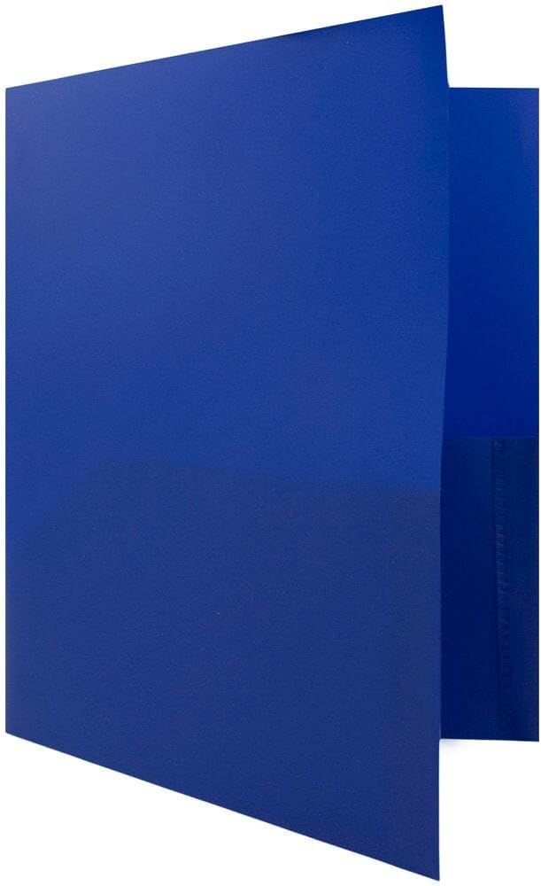 JAM PAPER Plastic 2 Pocket POP Folders - Durable School Folders with Metal Prongs Fastener Clasps - Dark Blue - 12/Pack - Image 3