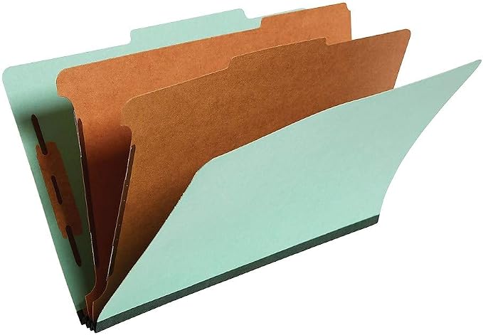 Staples Pressboard Classification Folder, Legal Size, 2/5‑Cut Top Tab, 2 Dividers, Green, Durable Construction, 20/Box - Image 2