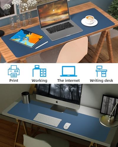 Leather Desk Pad Protector, Large Desk Mat, Mouse Pad, Non-Slip PU Leather Desk Blotter,Desk Cover mat,Desk mat for Keyboard and Mouse,Mat for Office&Home (Grey Blue, 48" x 17") - Image 6