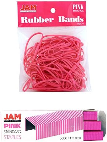 JAM PAPER Complete Desk Kit - Pink - Stapler, Tape Dispenser, Staples, Journal, Le Pens, Rubber Bands, Paper Clips & Binder Clips - 8/Pack - Image 4