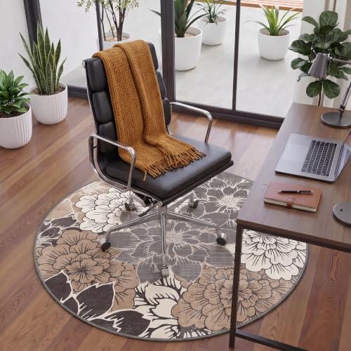 5FT Round Office Chair Mat for Hardwood Floor, Non-Slip Washable Grey Beige - Image 2
