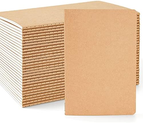 feela 30 Pack Blank Kraft Notebooks, Unlined Sketchbook Note Pad Travel Journal for Drawing Doodling Writing, Journal Bulk For Women Kids Students Office School Supplies, A5, 60 Pages, 8.3” X 5.5” by feela