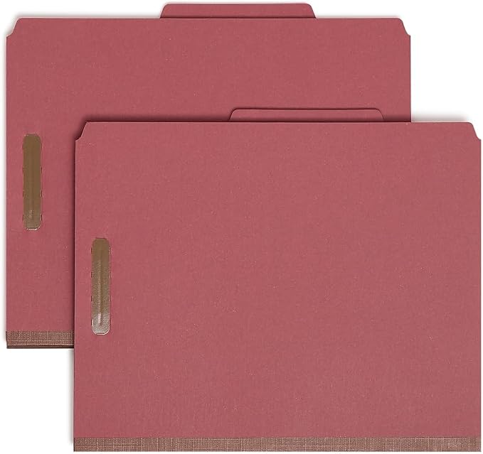 Smead 100% Recycled Pressboard Classification File Folder, 2 Dividers, 2" Expansion, Letter Size, Red, 10 per Box (14024) - Image 5