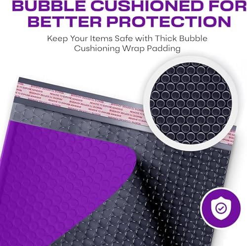 Purple Bubble Mailers 12x15, Self Seal Poly Padded Envelopes, 100 Pack - Image 4