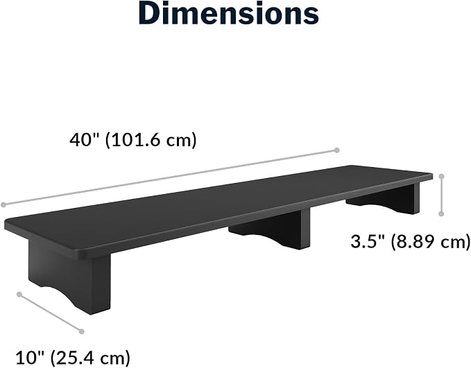 Vari Modern Monitor Riser - Large Dual Monitor Stand - Elevated Desk Shelf for Home Office Organization - Durable and Lightweight - Ideal for Computer and Gaming Setup - Black, 40”x10”x4” - Image 2