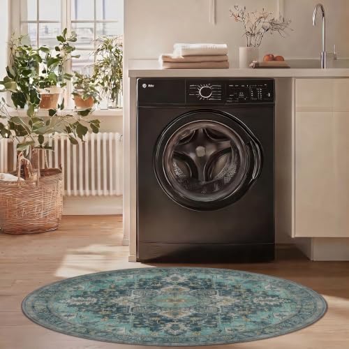 5FT Round Office Chair Mat for Hardwood Floor, Non-Slip Washable Turquoise - Image 4