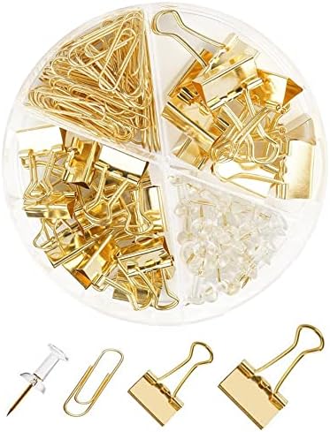 Paper Clips Binder Push Pin Set, Assorted Sized Binder Clips by CREECHWA