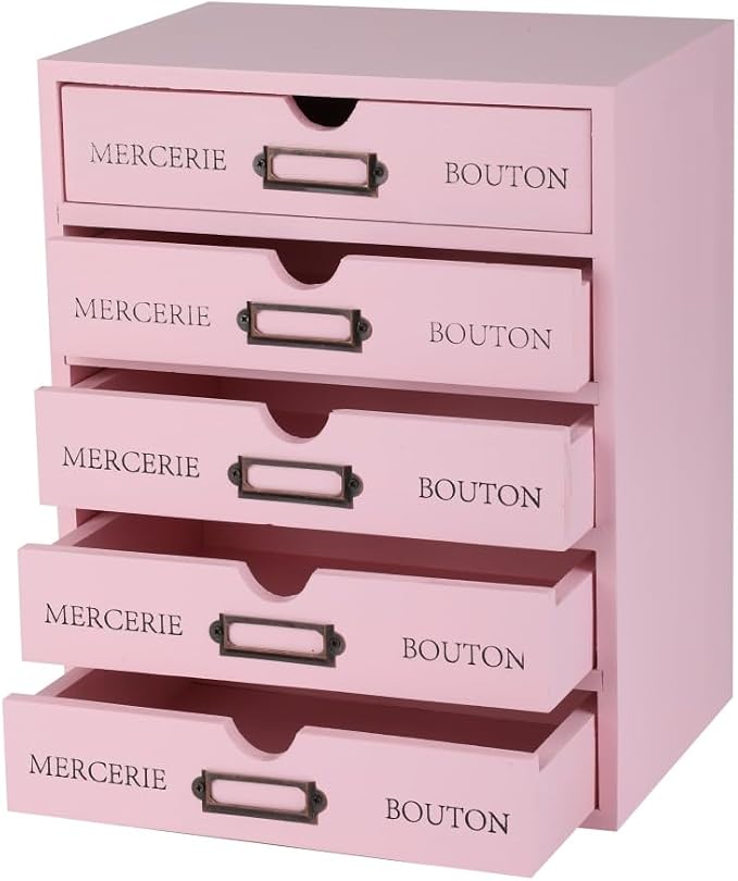 Small Wooden Drawers Wooden Box with Drawer, Pink 5 Wood Drawer | Countertop Storage Box for Apothecary Cabinet, Apothecary Drawers，Desktop Organizer for Office，Home by Unknown