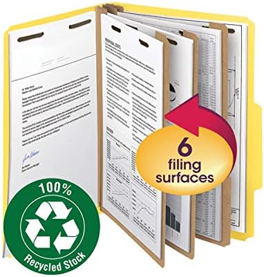 Smead 100% Recycled Pressboard Classification File Folder, 2 Dividers, 2" Expansion, Letter Size, Yellow, 10 per Box (14064) - Image 2