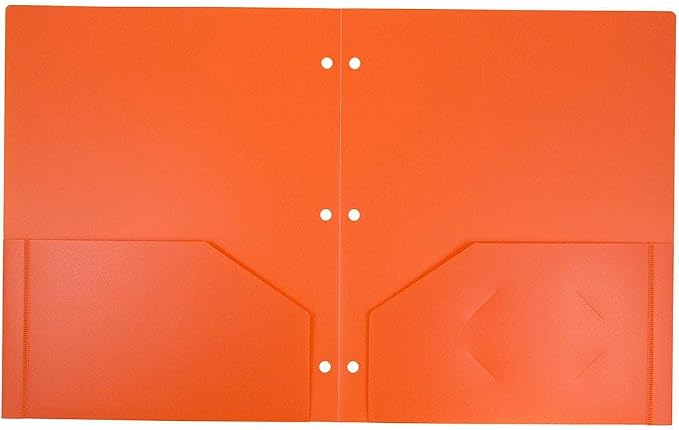 JAM PAPER Heavy Duty Plastic 3 Hole Punch Pocket Folders - Extra Tough School Folders - Orange - 3/Pack - Image 2