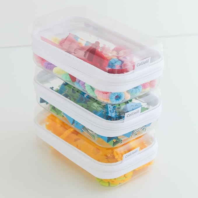 CoiiJoii Zippered Pouch Hard, Clear Zippered Hard Pouch, Stackable Storage Bins, Portable Clear Bin Zipper (White, Small) - Image 8