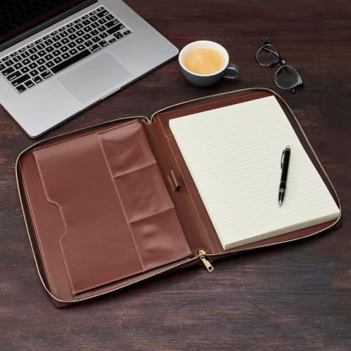 Gallaway Leather Genuine Leather Zippered Portfolio Organizer, Brown - Image 2