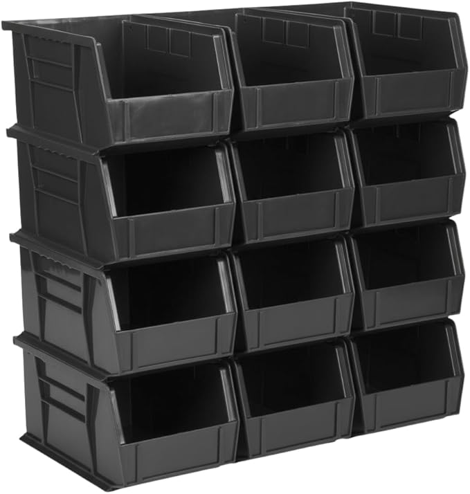 HE HUDSON EXCHANGE 9.5" x 6" x 5" (12 Pack) Plastic Stackable Storage Bin, Black by HudsonExchange