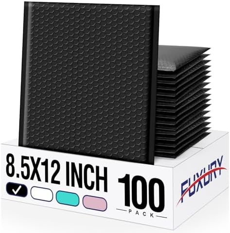 Fuxury Black Bubble Mailers 8.5x12" Padded Envelopes 100 Pack Bulk by Fuxury