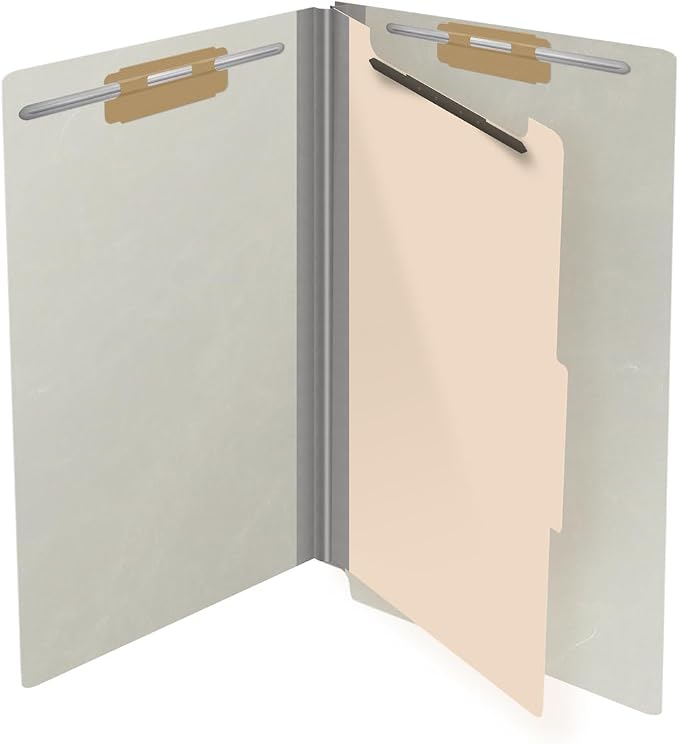 Ecom Folders Top Tab Pressboard Classification Folders | Legal Size 25 Pt Stock with 1 Divider | 2/5 Cut ROC Tab for Medical & Office Filing | 4 Filing Sections | Light Gray, Box of 10 - Image 4