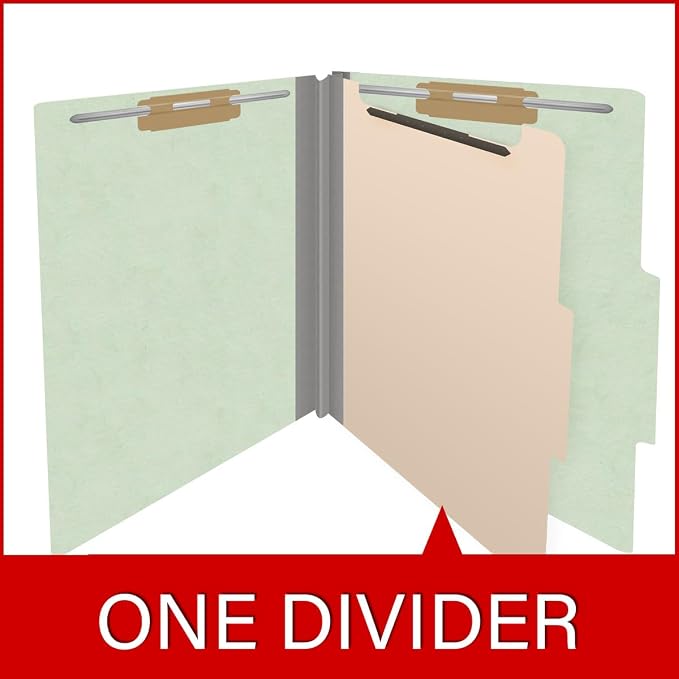 25 Pt. Pressboard Classification Folders, 2/5 Cut ROC Top Tab, Letter Size, 1 Divider, Pale Green (Box of 10) - Image 8