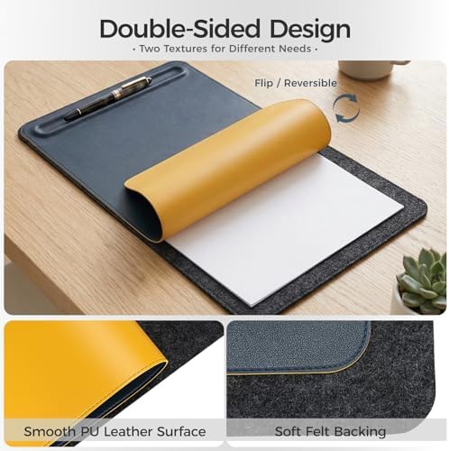 Desk Mat – Double-Sided Vegan Leather & Felt | Built-In Magnetic Cable Organizer & File Storage | Premium Workspace Pad for Office, Gaming & Creative Professionals-（Green） - Image 6