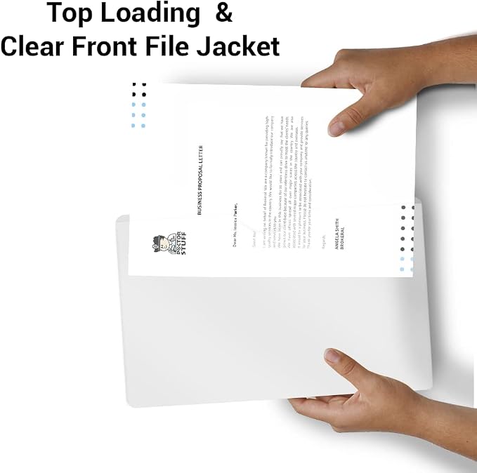 Doctor Stuff- 50 Pack, Vinyl Plastic Pocket File Folders Closed Sides, Legal Size, Clear Front Top Loading Job Jacket, Documents Holder for Office, High School and Medical Files, White - Image 5