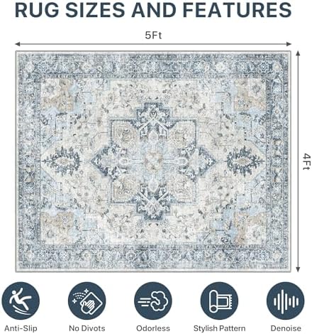 48"x60" Office Chair Mat for Hardwood Floor, Non-Slip Washable Blue - Image 7