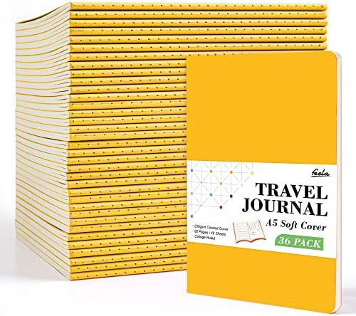 36 Pack Soft Cover Journal Bulk, Feela Lined Blank Travel Journal for Women Men Writing, Notebooks College Ruled for Work, Note Taking Notebook School Business Supplies, 8.2” x 5.5”, A5, Yellow by feela