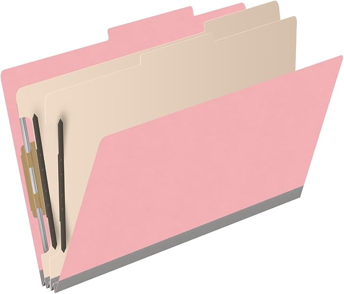 18 pt Heavy Duty Top Tab Color Folders, 2/5 Cut ROC Top Tab, Legal Size, 2 Dividers, Pink (Box of 10) - Image 2