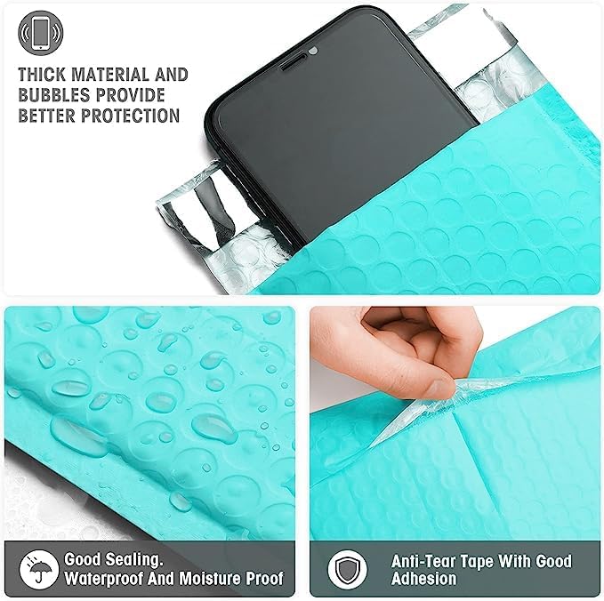 Metronic 500PC Small Bubble Mailer 4x8 Inch Teal Padded Envelopes - Image 3