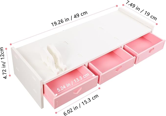 Pink Monitor Riser, Space-Saving Elevated Stand with Smooth Edges for Keyboard Storage, Ergonomic Desktop Organizer for Home & Office, 19.29x7.48x3.93In - Image 6