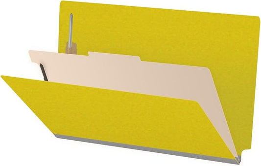 Ecom Folders Top Tab Pressboard Classification Folders | Legal Size 25 Pt Stock with 1 Divider | 2/5 Cut ROC Tab for Medical & Office Filing | 4 Filing Sections | Yellow, Box of 10 by Ecom+Folders