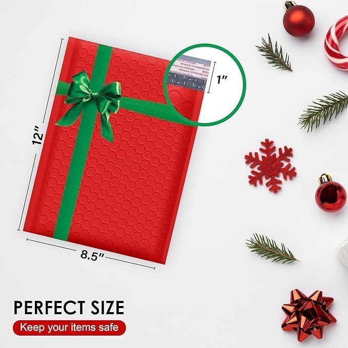 Christmas Bubble Mailers 8.5x12, Poly Padded Envelopes #2, 200 Pack - Image 2