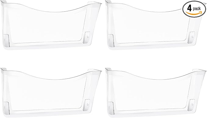 4 Pack Clear Single Pocket Hanging File Organizer, Plastic Wall Mount Paper Mails Magazines Holder, Mounted Folder Bins for Office, School and Home, 13.85x3.14x6.88 inches by EASEPRES