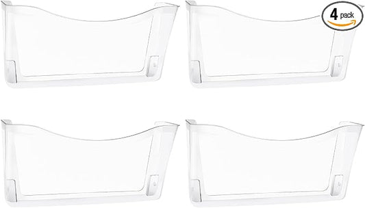 4 Pack Clear Single Pocket Hanging File Organizer, Plastic Wall Mount Paper Mails Magazines Holder, Mounted Folder Bins for Office, School and Home, 13.85x3.14x6.88 inches by EASEPRES