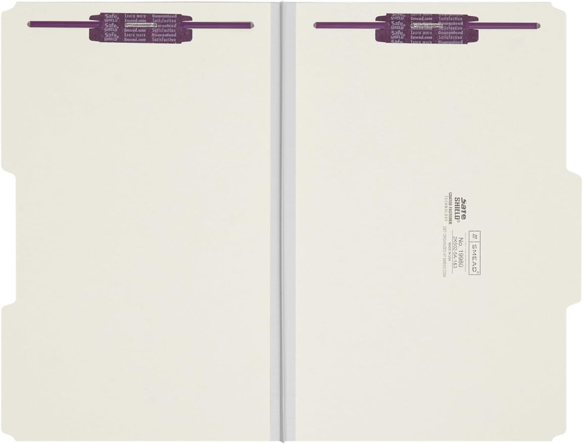 Smead Pressboard Fastener File Folder with SafeSHIELD Fasteners, 2 Fasteners, 2/5-Cut Tab Right of Center Position, Guide Height, 1" Expansion, Legal Size, Gray/Green, 25 per Box (19980) - Image 2