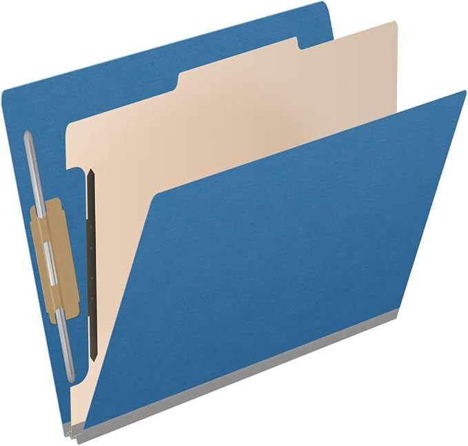 25 Pt. Pressboard Classification Folders, Full Cut End Tab, Letter Size, 1 Divider, Royal Blue (Box of 10) - Image 2