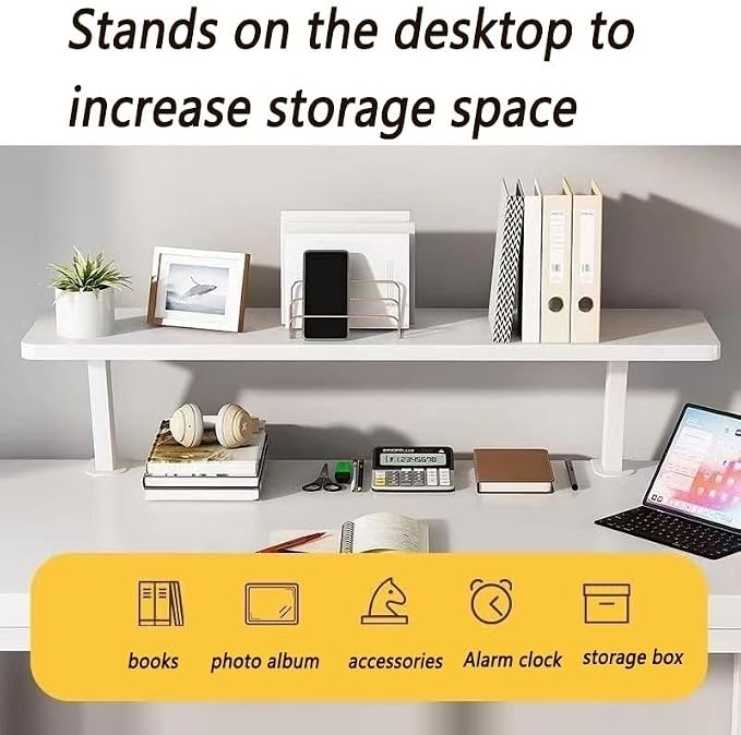 31.5x7.8in Clamp on Desk Shelf, Adjustable Desktop Organizer Extension Bookshelf Above Storage Rack Accessories for Home Office Organization White - Image 7