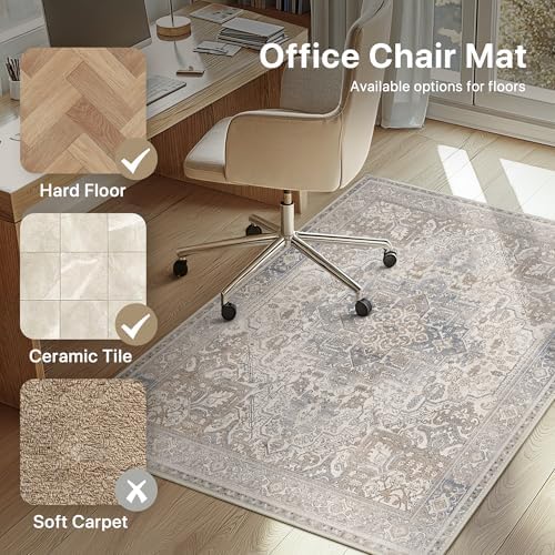 36"x48" Office Chair Mat for Hardwood Floor, Non-Slip Washable Khaki Blue - Image 3