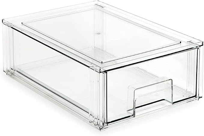 Isaac Jacobs Medium Stackable Organizer Drawer (12.5” x 8.3” x 4.1”), Clear Plastic Storage Box, Pull-Out Bin, Home, Office, Closet & Shoe Organization, BPA-Free, Food/Fridge/Freezer Safe (Medium) by IsaacJacobs