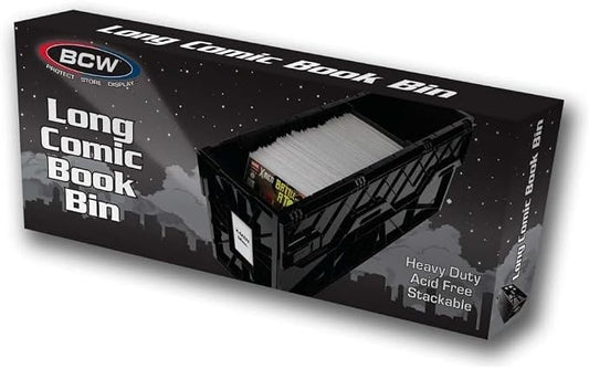 BCW Long Comic Book Bin - 2 Pack | Heavy Duty Comic Book Storage Box | Stackable Comic Bin Organizer for 300 Comics Each | Acid-Free Plastic Box with Divider & Label Slot by BCW