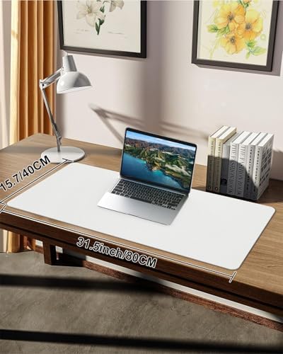 Leather Desk Protector, Office Laptop Mat - Non-Slip PU, Waterproof Writing Pad (31.5"x15.7", Ivory White) - Image 7
