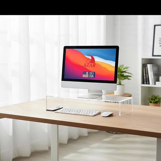 Azar 515360 Acrylic Monitor Stand Riser – Made in USA Laptop stand and Monitor Riser Acrylic Monitor Stand Riser Clear Laptop Stand for Desk Ergonomic Display Riser, Clear (21-Inch-Luxury Handcrafted) - Image 8