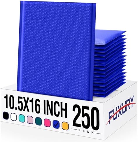 Fuxury Large Bubble Mailers 10.5x16" 250 Pack Royal Blue Padded Envelopes by Fuxury