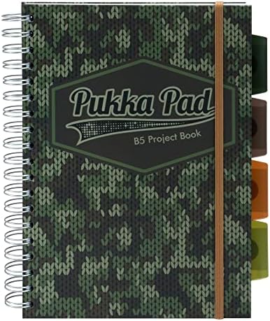 Pukka Pad 5 Subject Spiral Notebook 12-Pack - 200 Pages, 100 Sheets of 80GSM Paper with Repositionable Dividers & Perforated Edges for School & Office Planning & Organization - B5-7 X 10, Camo by PukkaPad