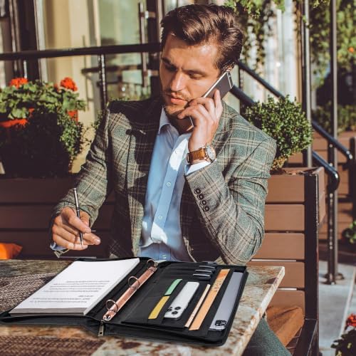 Personalized Genunie Leather Portfolio Binder, Customized Leather Portfolio for Men/Women,Business Portfolio Organizer for A4 Size Notepad, Customized Gift - Image 2