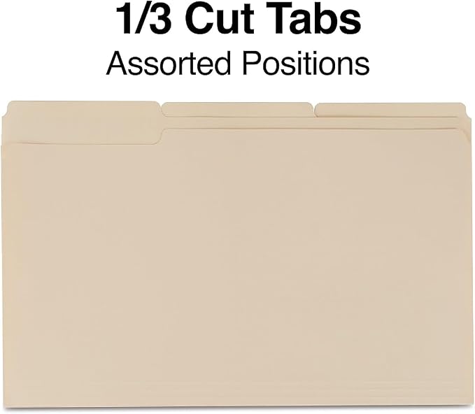 Staples File Folders, Legal Size, 1/3‑Cut Tabs, Manila, Durable Paper Stock, 200/Carton - Image 2