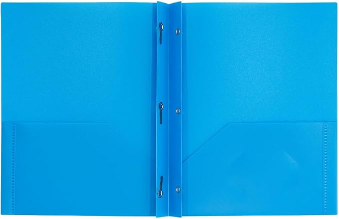 JAM PAPER Plastic Color POP Folders - 2 Pocket Durable Folders with Metal Prongs Fastener Clasps - Blue - 6/Pack - Image 2