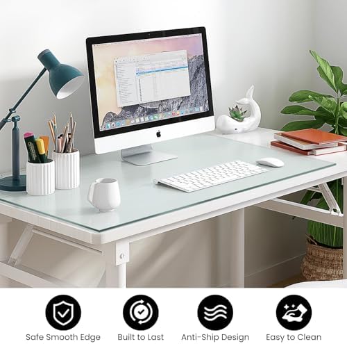 VASUHOME 32" x 20" Clear Tempered Glass Desk Mat - Multi-Functional Desk Pad for Keyboard and Monitor Protection, Dry Erase Surface, Ideal Table Top Protector for Home & Office - Image 2