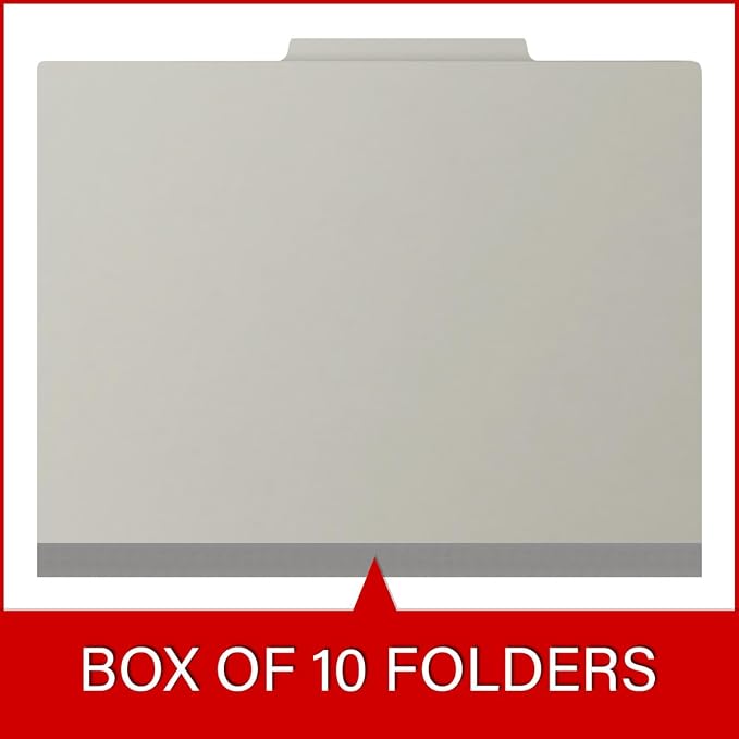 25 Pt. Pressboard Classification Folders, 2/5 Cut ROC Top Tab, Letter Size, 3 Dividers, Light Grey (Box of 10) - Image 6