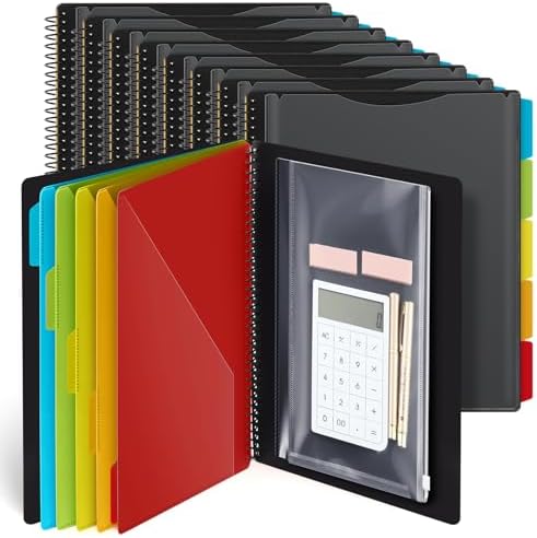 Yeaqee 6 Pack 10 Pocket Project Organizer Spiral Multi Pocket Folders Binder Organizer with Dividers Writable Tabs Zipper Pouch, Letter Size Plastic Folders for School Office by Yeaqee