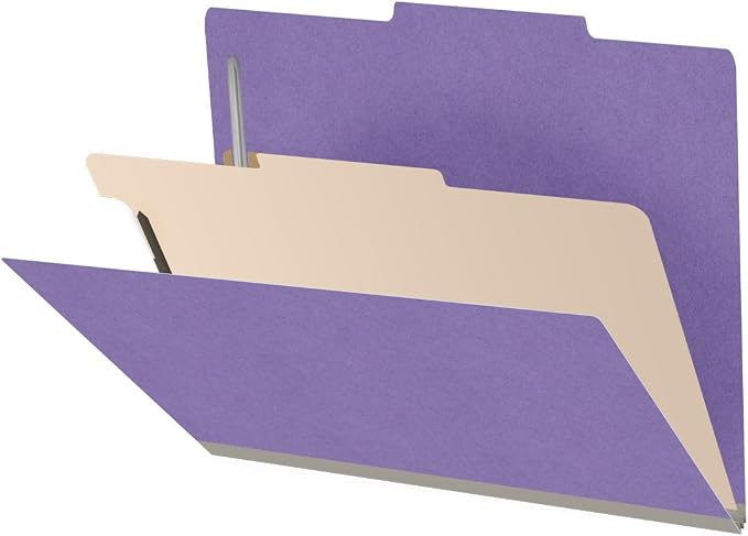 Heavy Duty End Tab Color Folders, 2/5 Cut ROC Top Tab, Letter Size, 1 Divider, Purple (Box of 10) by Ecom+Folders