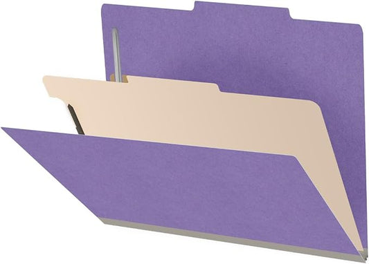 Heavy Duty End Tab Color Folders, 2/5 Cut ROC Top Tab, Letter Size, 1 Divider, Purple (Box of 10) by Ecom+Folders