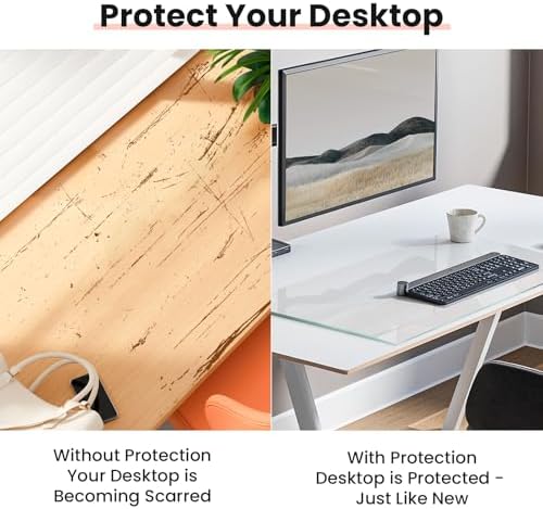 JAMBALAY Premium Tempered Glass Computer Desk Pad with Beveled Edge, 32" x 20" Office Desk Pad to Protect Desk, Clear Desk Mat for Desktop Dry Erase, Keyboard and Monitor, 0.2" Thick - Image 3
